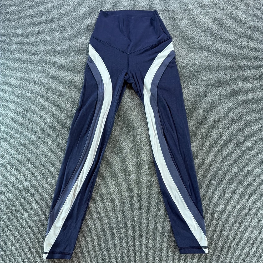 Aerie Chill Play Move Navy Blue Striped High Waisted Legging XS Yoga Gym Running